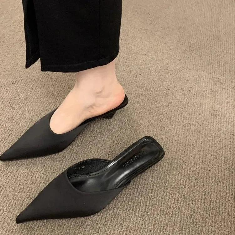 2024 Spring Pointed Toe Women Mules Slipper Fashion Candy Color Ladies Elegant Dress Sandal Square Low Heel Slip on Slides Shoes
