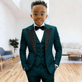 Black Suit for Boys Evening Party Tuxedo Kids Wedding Beaded Crystals Suit 3 Piece Boy Suit Jacket Pants Vest Formal Prom Dress