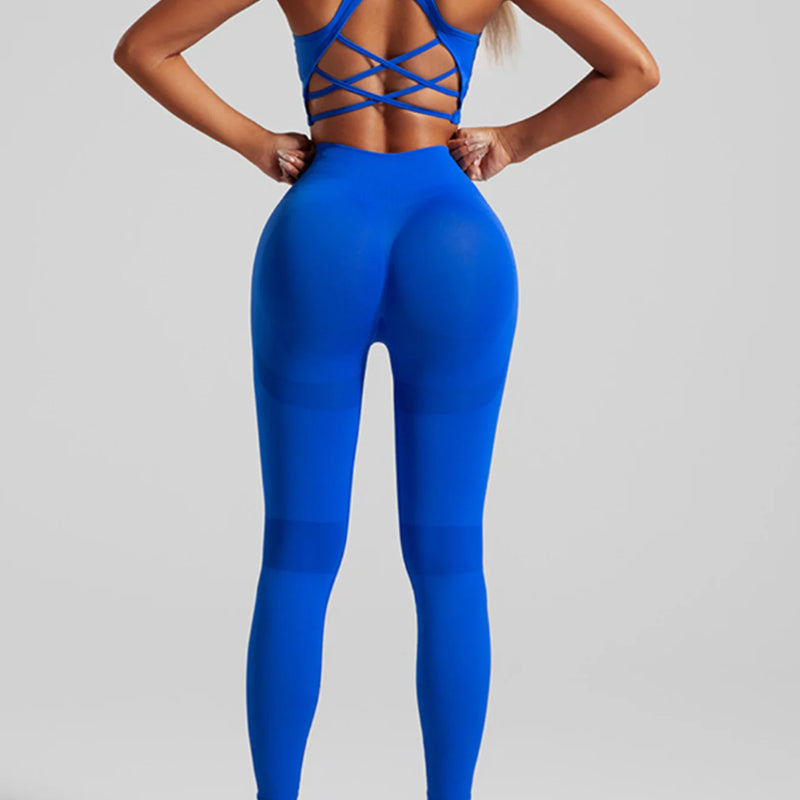 Women's Seamless Workout Set High Waisted Yoga Pants & Sports Bra with Removable Pads Booty Lifting for Running Training