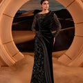 Elegant Olive Green Evening Dress Long Sleeve Sparkling | SAMAG