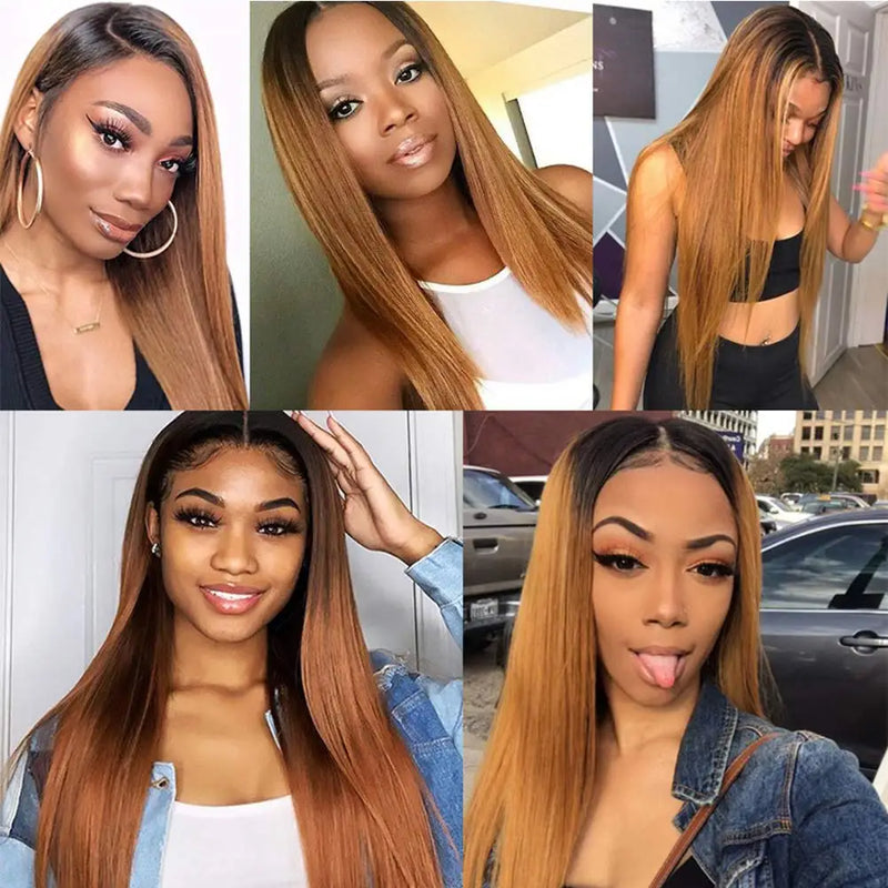 1B/30 Ombre Bone Straight Human Hair Bundles Brazilian Remy Human Hair Weave Extensions 2 Tone Brown Colored Bundles Human Hair
