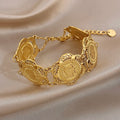 Vintage Gold Plated Stainless Steel Coins Wrist Bracelet for Women Men Classic Ethnic Cuff Bracelets Waterproof Jewelry