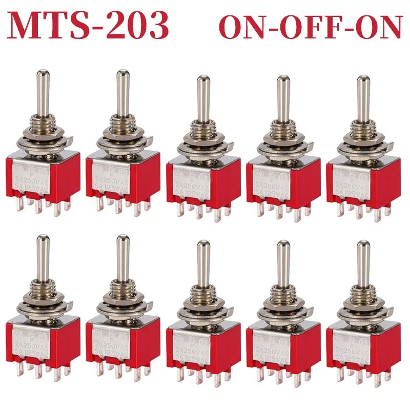 10PCS MTS-102 103 202 203 3Pins 6 Pins Mini Toggle Switch For Switching Lamp Light ON-OFF-ON /ON-ON Switch 6A 125VAC