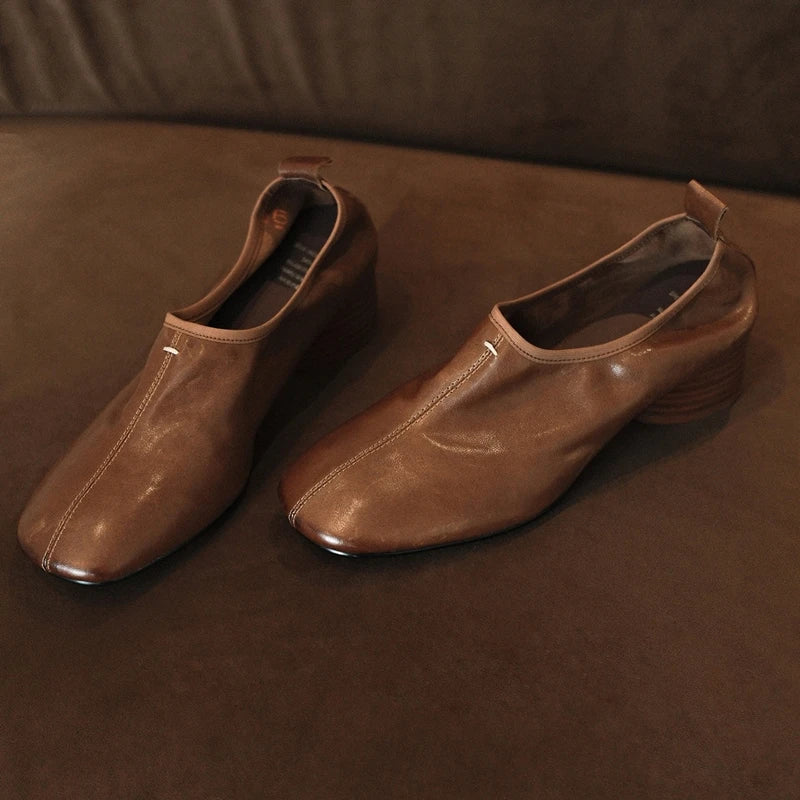 AIYUQI 2026 New Women's High Heels Chunky Heel Low-Cut Slip-On female Shoes Comfortable and Soft Spring Women Leather Shoes