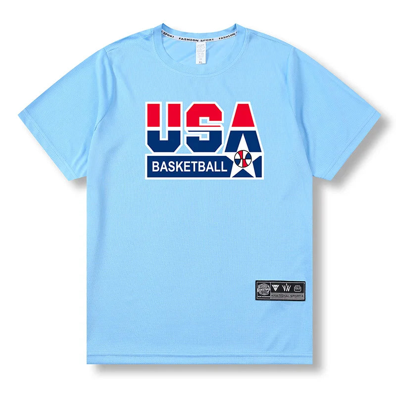 Loose Men Running 2023 Outdoor Street Basketball Gym Short Sleeve Letter Print T Shirt Summer Quick Dry Fitness Bodybuilding