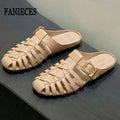 2026 Summer New Women's Mules And Clogs Closed Toe Woven Hollow Out Breathable Slip On Shoes Plus Size Casual Flat Sandals мюли