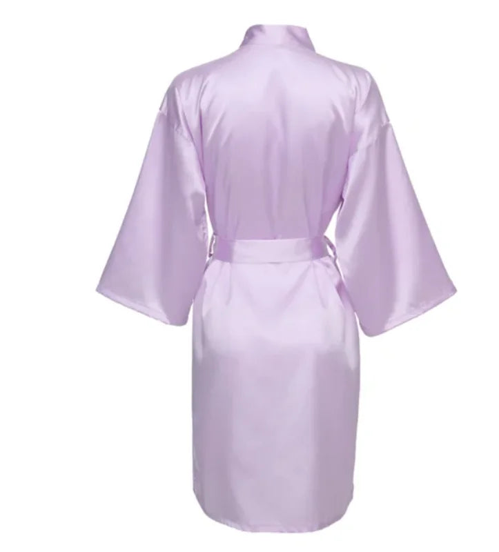 Solid Satin Night Robe, Elegant Half Sleeve V Neck House | SAMAG