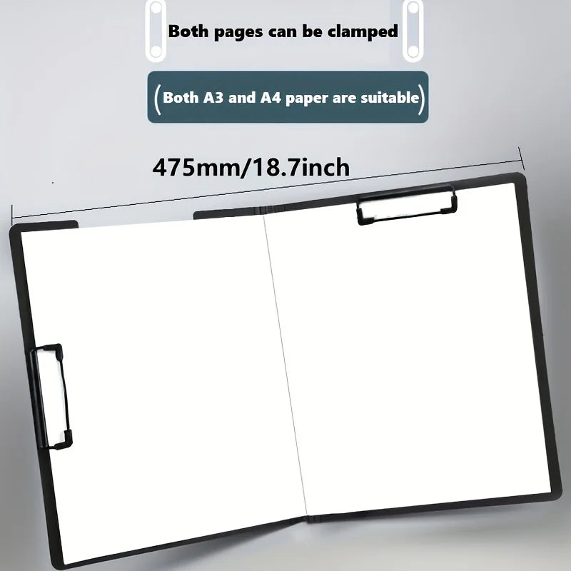 1pcs A4 Profile Clipboard Double Clip Clip Board 100 Sheets Office Documents Organizer Writing Pad Paper Storage A4 File Folders