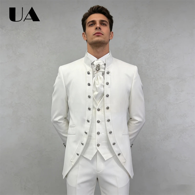 Affrica Style Mens 3-Piece Formal Suit Attire (Jacket Vest Pants) Tailored Sizing Wedding Suit for Groom and Bestman ULBYANRY