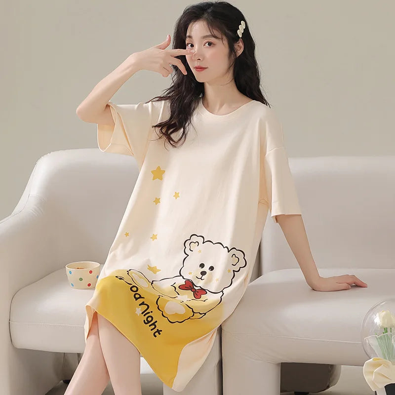Women Large Size Pajamas Short-Sleeved Nightgown Cartoon | SAMAG