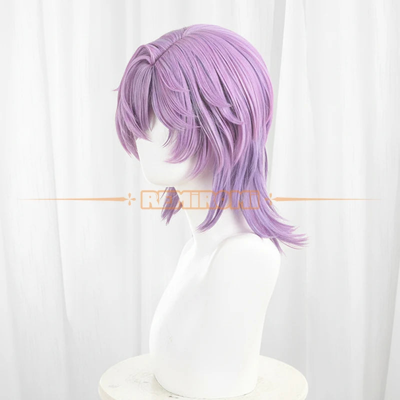Game Genshin Impact Durin Cosplay Wig Light Pink to Light Purple Gradient Wolf Cut Short Hair Heat Resistant Fiber Free Wig Cap