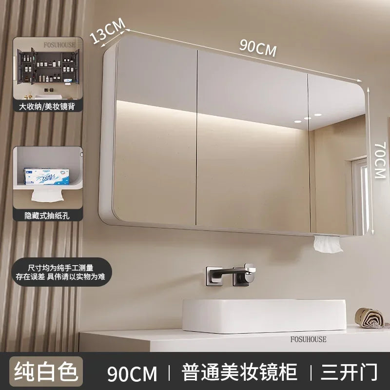 Minimalist Modern Arc-shaped Smart Bathroom Mirror Cabinets Home Furniture Wall-mounted Bathroom Mirror Cabinet with Lighting b