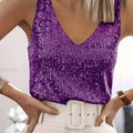 Women Sequin V Neck Tank Top Sleeveless Sparkly Camisole - View 8 | SAMAG