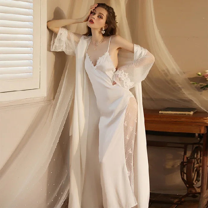 Women Satin Lace Intimate Sleepwear Set Nightgown Sexy | SAMAG