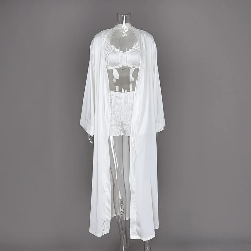 Hiloc Sexy Brown Ruched Camisole Pajama Loose Flare | SAMAG