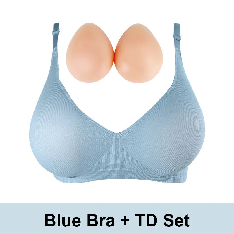 Silicone Breast Mastectomy Bra with Breast Prosthesis Wireless Post-Surgery Pocket Bra for Breast Forms