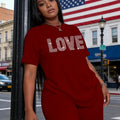 Women's Oversized Casual T-Shirt and Shorts Set, with Round-Neck Short-Sleeved Knitted Fabric and Lettered Heart Print, Suitable