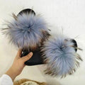 Women Real Raccoon Fur Slides Fluffy Luxury Furry Open Toe Slippers Indoor Outdoor Summer Sandals Non Slip Soft Comfy Sole Cozy