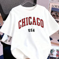 Chicago Usa Letter Printing T-Shirt Women Cotton Summer Short Sleeve Tops Comfortable Soft O-Neck T Shirt Casual Womans Clothes
