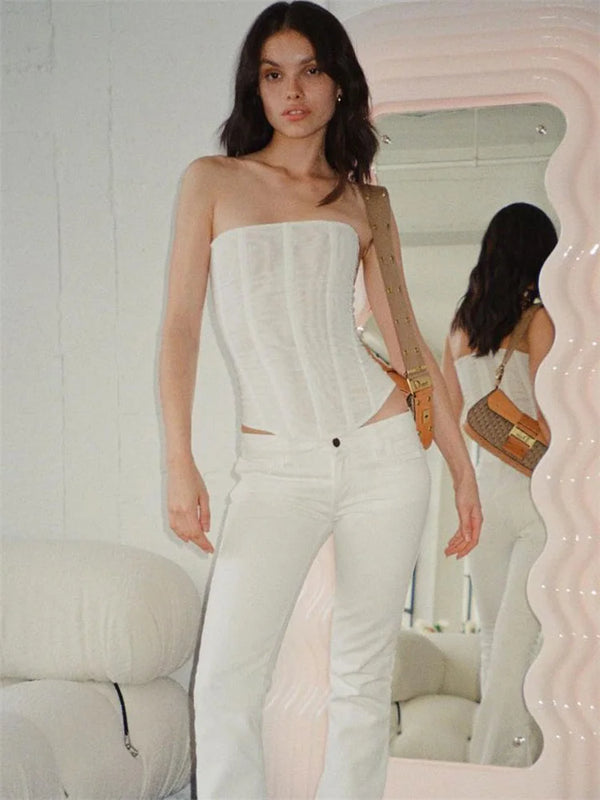 Tossy Mesh Backless Summer Vest Female Elegant Luxury Patchwork Strapless Solid Slim Streetwear Inner Sexy Y2k Tank Top Women's