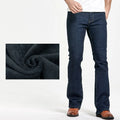 Mens Winter Stretch Denim Jeans Thicken Warm Pants Slim Slightly Flare Trousers Boot Cut Fit Polar Fleece Jeans