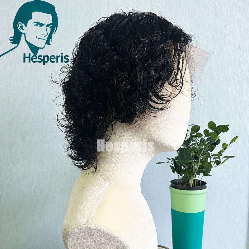 Hesperis Lace Front Human Hair Wig For Men Brazilian Remy 13x6 Deep Part Short Pixie Cut Wig For Male Pre Plucked Bang Wigs