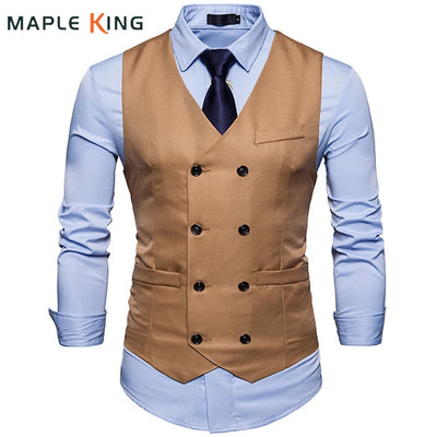 New Brand Dress Vests For Men Casual Slim Fit Suit Double | SAMAG