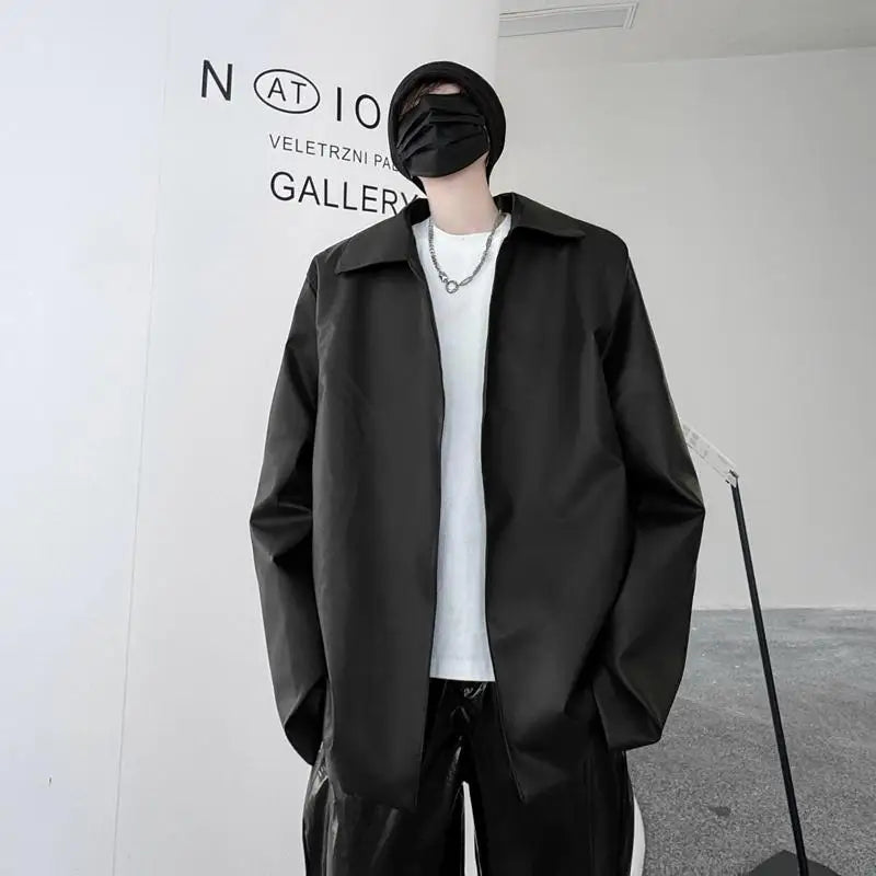 Fashion PU Leather Jacket for Men Zipper Front Long Sleeve Lapel Motorcycle Coat, Autumn Winter Casual Biker Jacket for Man