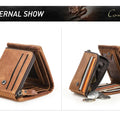 CONTACT'S Genuine Crazy Horse Leather Men Wallets Vintage Trifold Wallet Zip Coin Pocket Purse Cowhide Leather Wallet For Mens