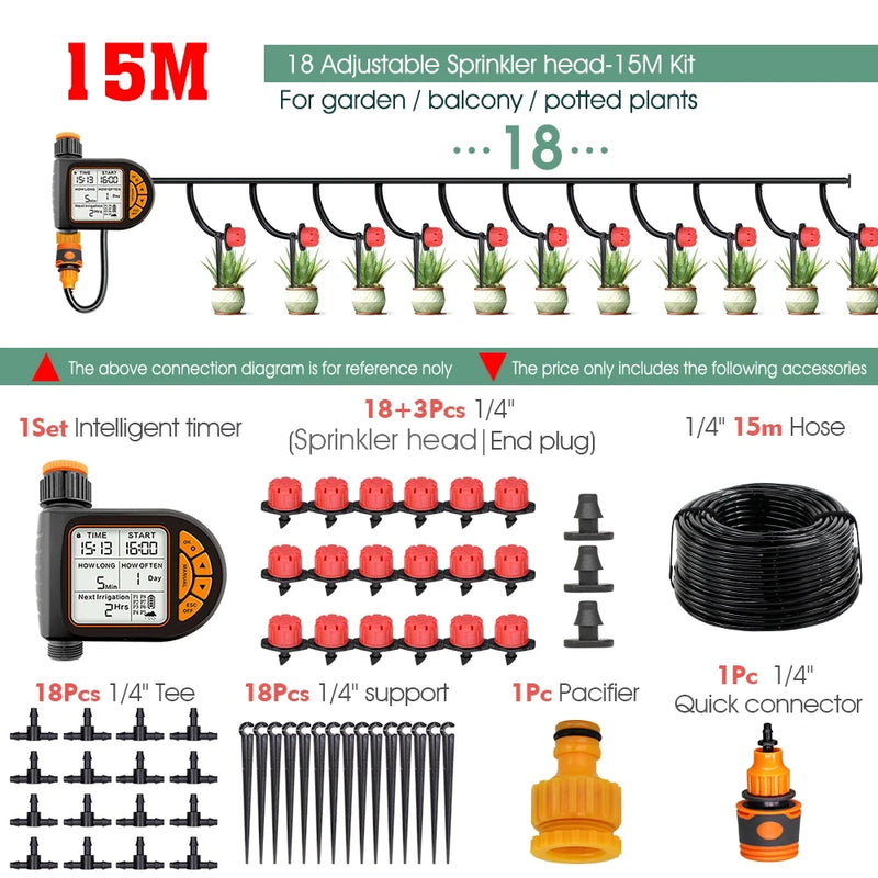 5-50M 1/4" Garden Smart Timer Irrigation Set IPX5 Waterproof LCD Automatic Watering Controller Can Be Used Water Lawn Plants kit