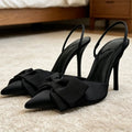 Spring 2026 Pointed Bow High Heels, Black Toe Sandals, Fashionable and Sexy Women's Shoes, Slim Heels