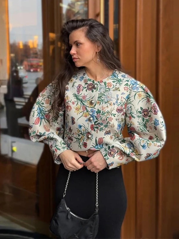Casual Print Mini Skirts Sets Women O Neck Long Sleeves Single Breasted High Waist Loose Suits Female 2026 Autumn New Chic Set