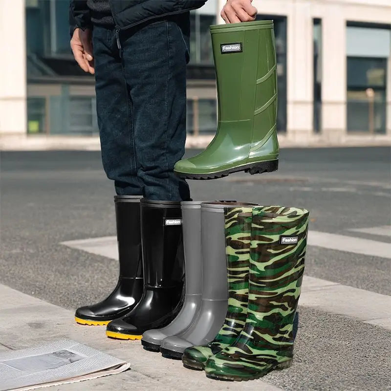 Men's Tall Rain Boots Waterproof Non-Slip Rubber Boots Durable Fishing Outdoor Water Shoes Mid Calf Kitchen Overshoes