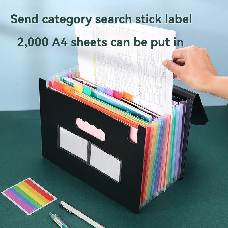 13/25/37 Grid Plastic Three Sided Sealed Hanging Rope Flip Organ Bag A4 Multi-Layer Folder Office File Storage PP File Bag