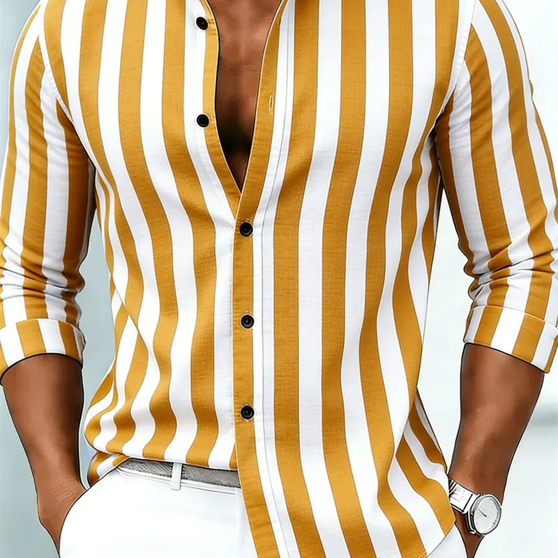 New Men's Long Sleeved Shirt Casual Fashion 3D Striped | SAMAG