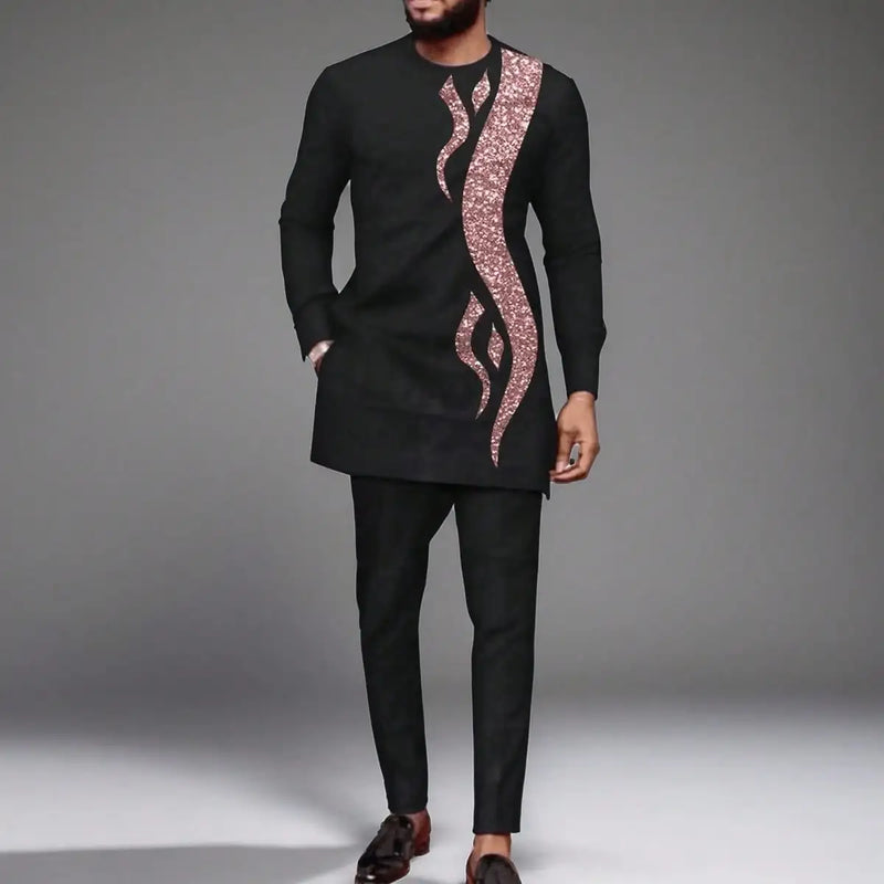 African Traditional Dress Men's Suit Long Sleeve Ethnic Style Printed Patchwork Shirt Casual Pants 2 Piece - View 18 | SAMAG