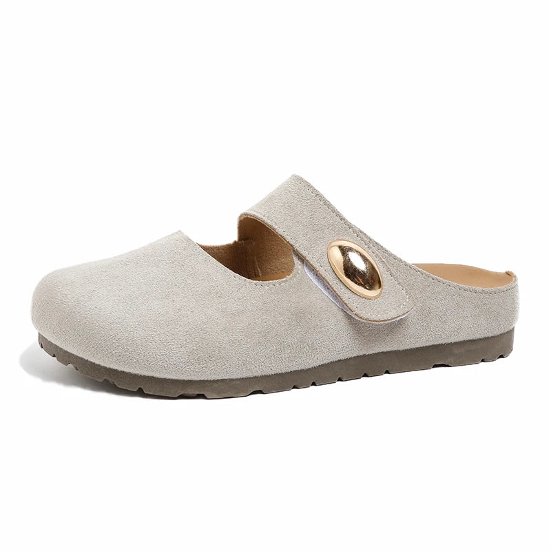 Free Shipping Women's Suede Mary Jane Mules,Casual Backless Flat Clogs,Comfortable Slip-on Slippers,Retro Minimalist Daily Shoes