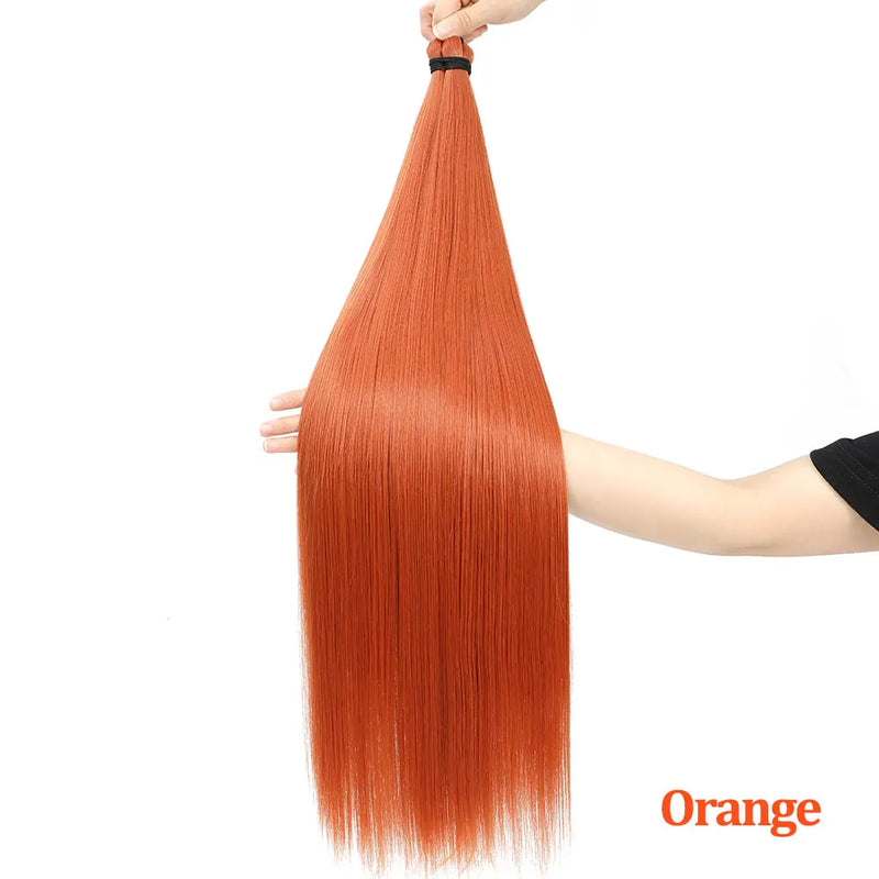 Gladys 28 Inch Crochet Braids Hair 3PCS 300g Synthetic Orange 60MW Ombre Brown T1B-330-276 Straight Braiding Hair Soft Pony Hair