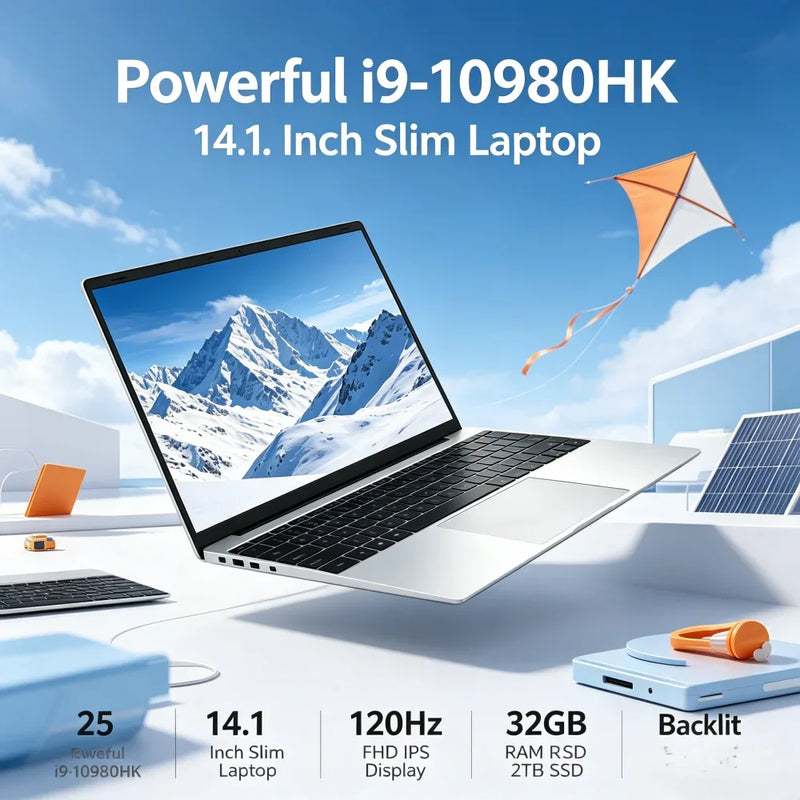 New Arrival 14.1” Gaming I9 Laptop Windows 11 Intel Core I9-10980HK 16GB RAM 1/2TB M.2 SSD Laptops 4K HD Gaming Notebook PC