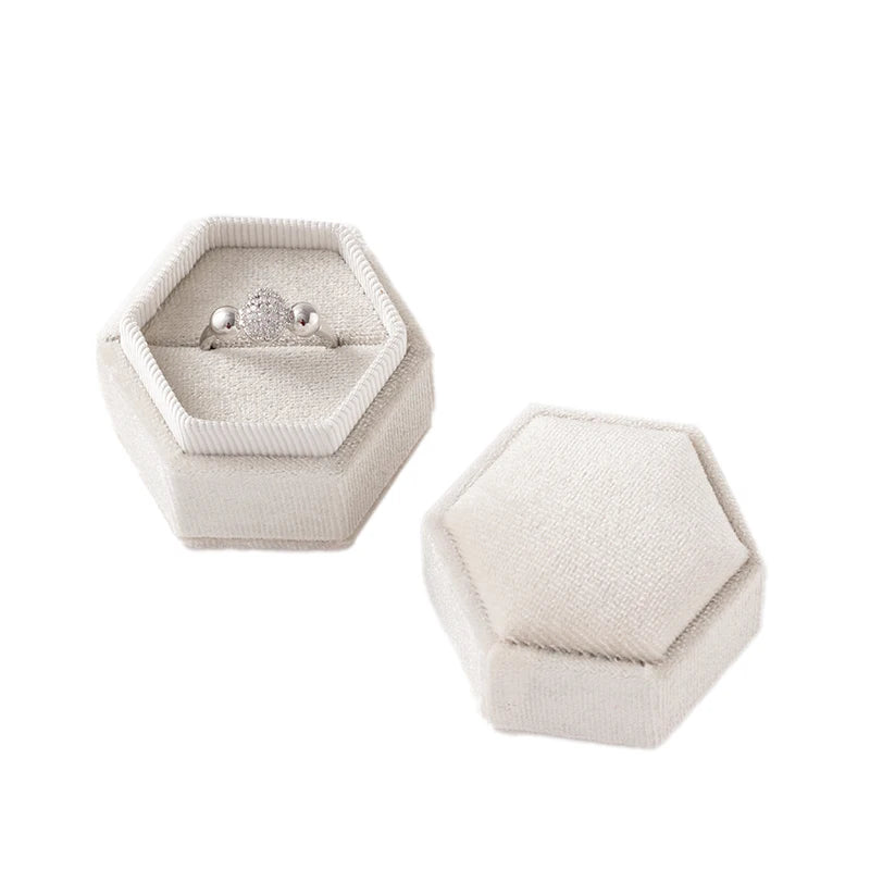 Velvet Hexagon Single Slot Ring Box For Engagement Wedding Keepsake Case Bridal Photo Jewelry Exhibitor Storage Display Selling