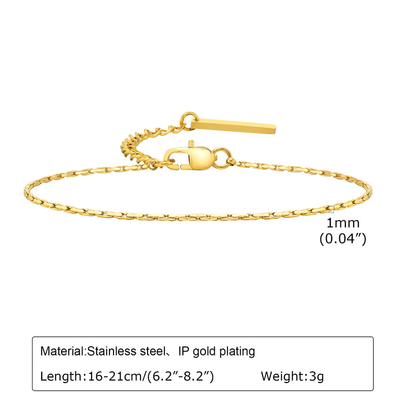 Goxygen Dainty Silver Color Stackable Bracelet Stainless Steel Beads Thin Chain for Women Men Jewelry Sets Gifts