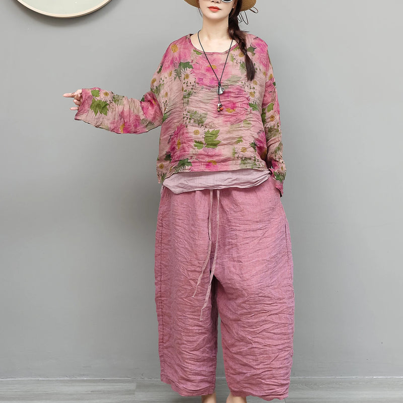 Women Summer Loose-fitting Versatile Cropped Wide-leg Pants LX6167