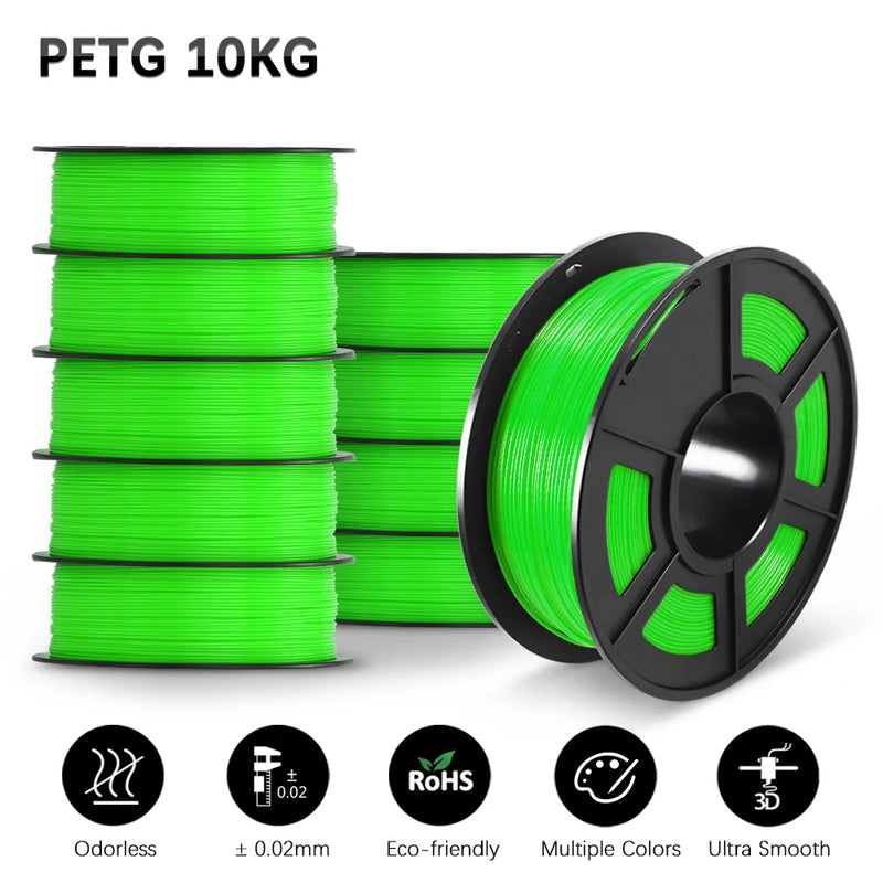 SUNLU PETG 3D Filament 1KG Biodegradable 1.75MM 10Rolls Bright Color Good Toughness Excellent Acid Alkali Weather Resistance