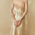 Birdtree, 19MM 100% Silk Satin Nightwear, Sexy Spaghetti Nightdress, Elegant V Neck Skin-friendly Women Night Skirt P30457QM