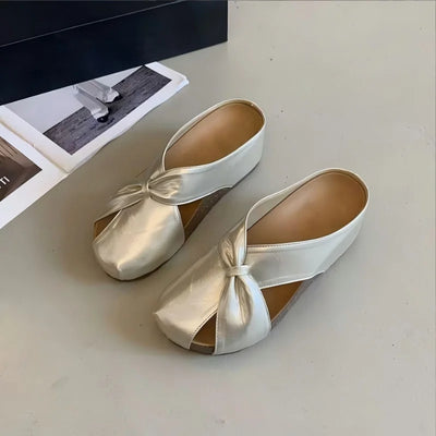 Metallic Wedge Sandals Women Cutout Bow Slippers Platform | SAMAG
