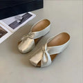 Metallic Wedge Sandals Women Cutout Bow Slippers Platform Thick Sole Closed Toe Mules Summer Outdoor Casual Beach Slides Shoes