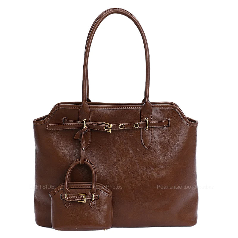 LEFTSIDE Big PU Leather Short Handle Shoulder Bag for Women 2025 Winter Luxury Tote Bag Lady Designer Retro Handbags and Purses