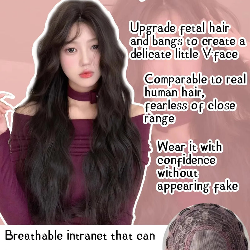 Synthetic Lace Frontal Wig Long Curly Hair Women Wig with Bangs Black  Lolita Cosplay Braided Wigs xiyue