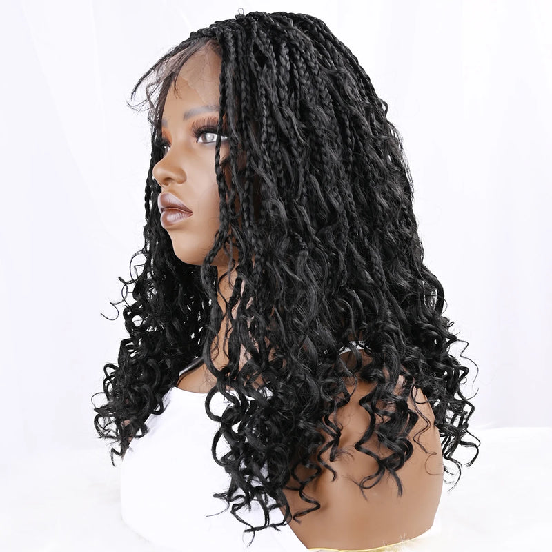 Bohemian Goddess 16 Inch Full Lace Synthetic Wig Natural Looking Box Braids with Curly Ends for Everyday Wear