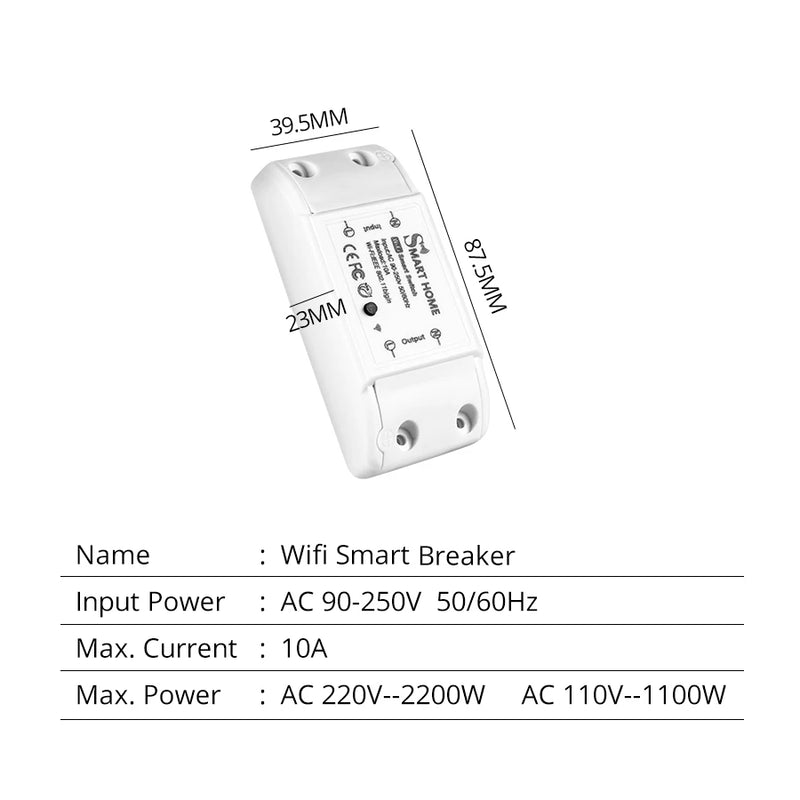 Tuya WiFi Smart Switch Breaker Wireless Light Switch Voice Control Timer APP Smart Life Work With Alexa Google Home 110V 220V
